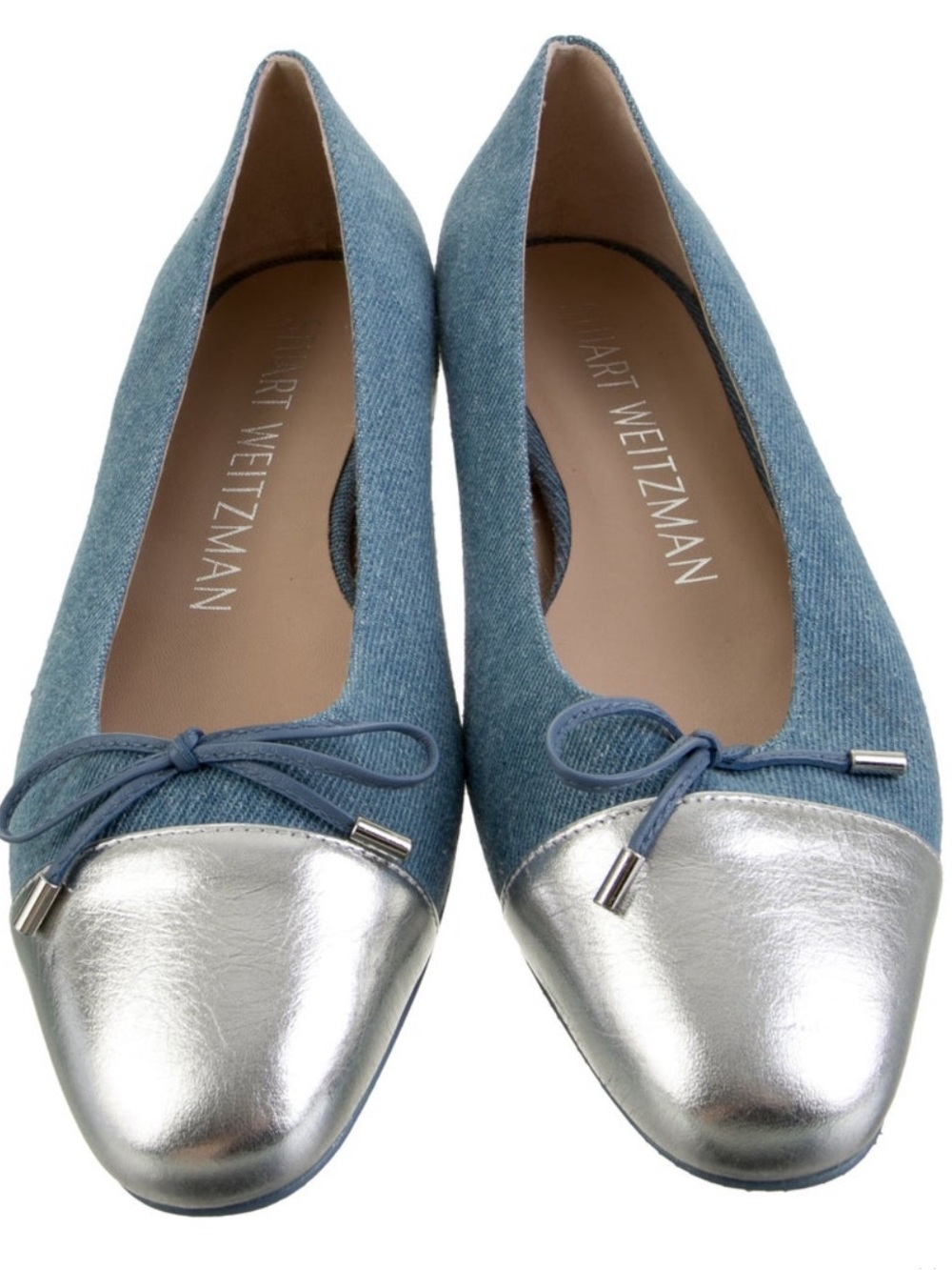Stuart Weitzman Denim Ballet Flats with Silver Cap Toe - NEW - Size 9